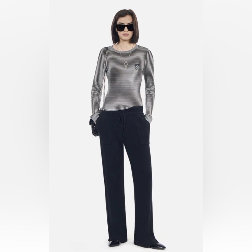 The Kooples Women's Sz 0 Black Stripes Long Sleeve Cotton T-Shirt